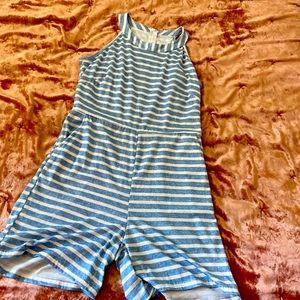 Blue and white striped jumper